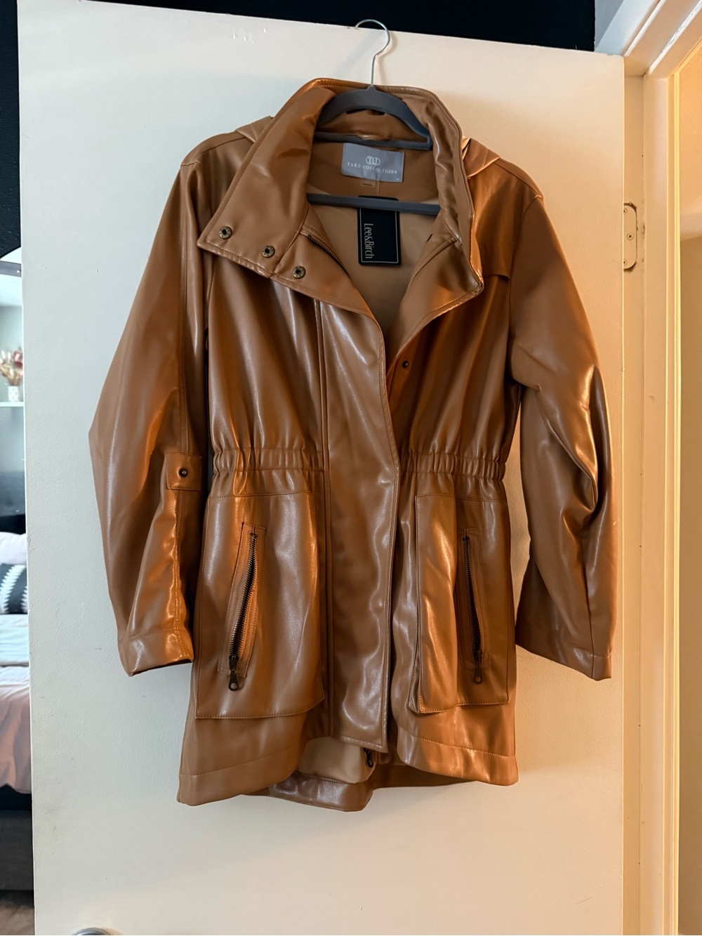 Faux Leather Tan Women's Coat - Modern Utility Jacket